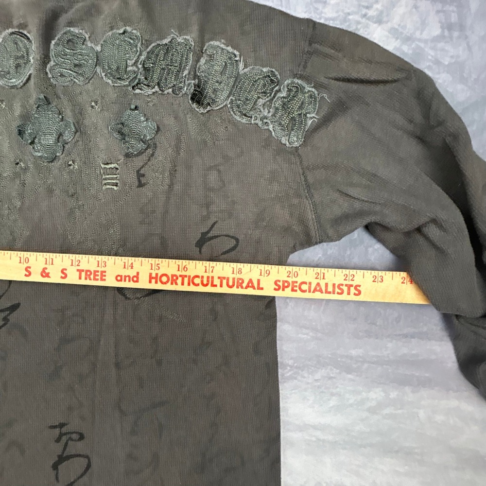 Monarchy Mens Large Thermal Long Sleeve Shirt Grunge Y2K Biker Applique Grey - Picture 8 of 8